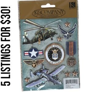 New K&Company Military Grand Adhesions Embellishments-Air Force Stickers